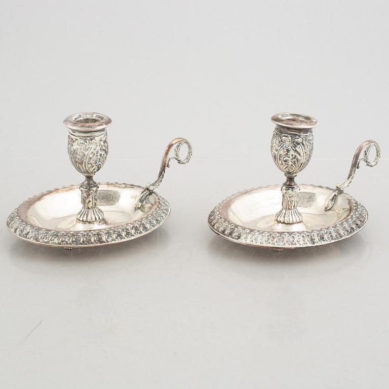 Nattljusstakar, ett par, silver, troligtvis omkring åt 1900/1900-talets första hälft.