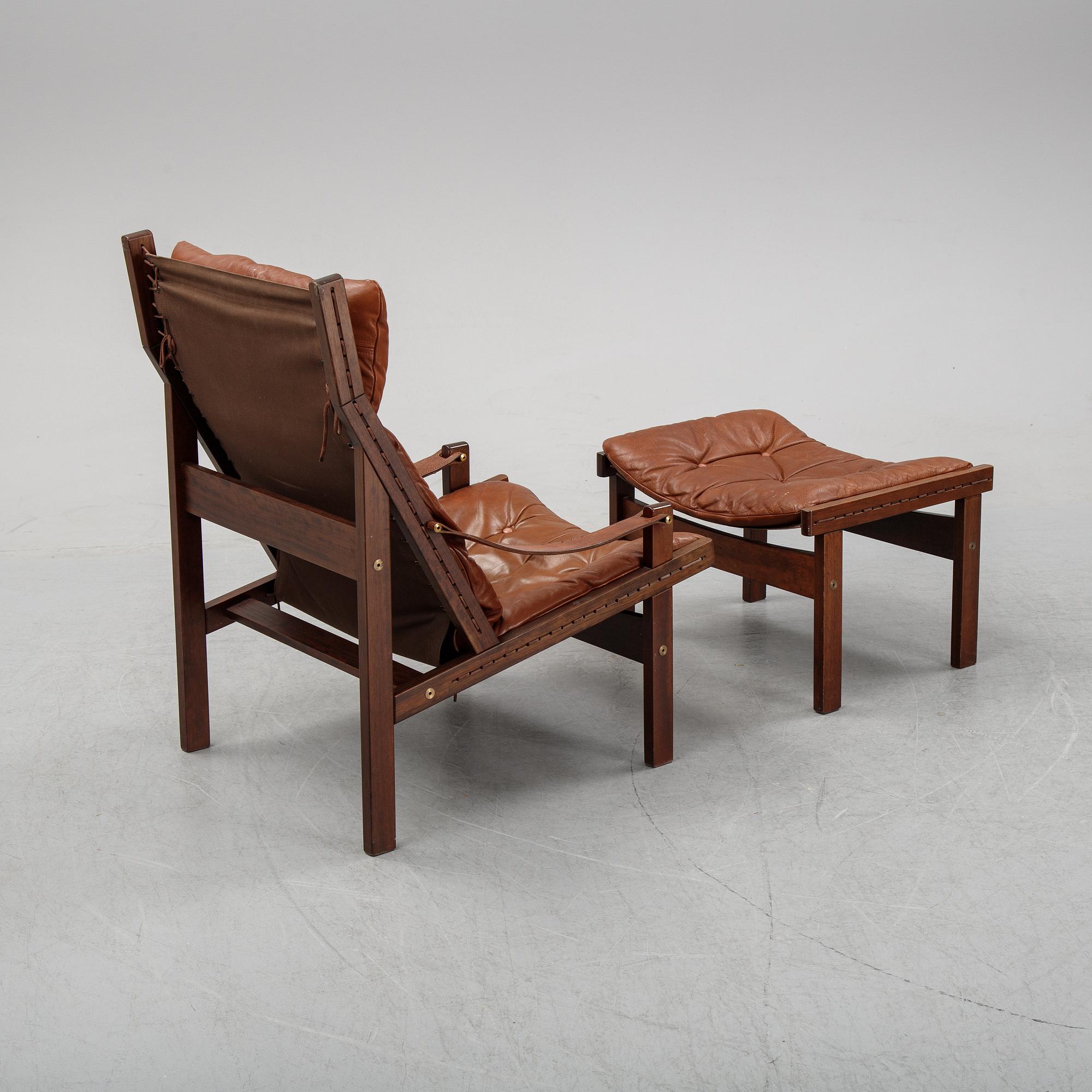 Torbjørn Afdal, a 'Hunter' leather easy chair and ottoman, Bruksbo, Norway, 1960's/70's.