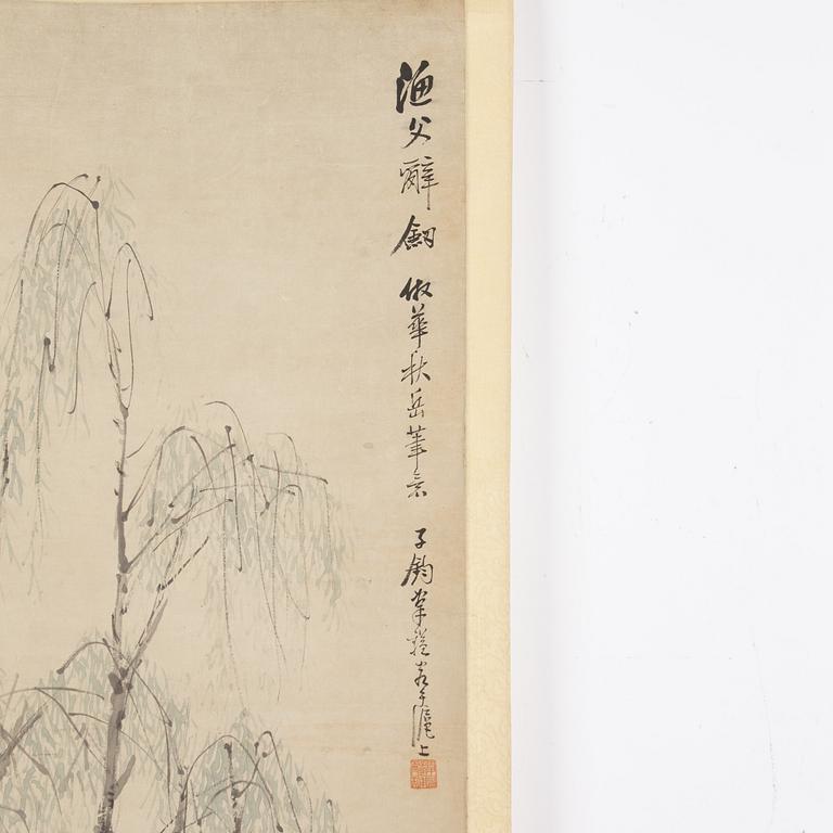 Wei Jian (Kina, 1800-tal), två målningar, Figurscener i landskap.