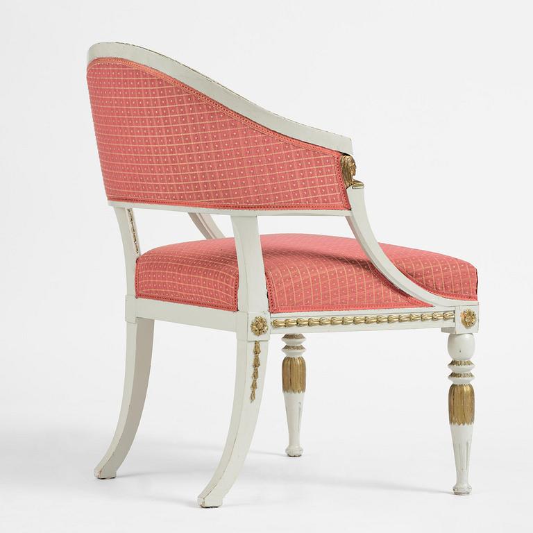 A late Gustavian open armchair attributed to E. Ståhl (master in Stockholm 1794-1820).