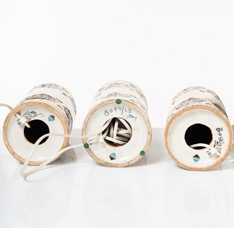 Bordslampor, 3 st, Bitossi för Bergboms, 1900-talets andra hälft.