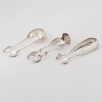 Sokeripihtejä, 3 kpl, hopeaa, Turku, Porvoo ja Göteborg 1841-46.