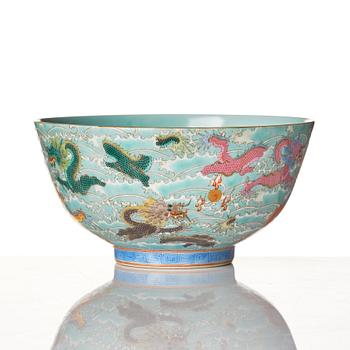 A Chinese nine dragon bowl, presumably Republic, 20th Century.