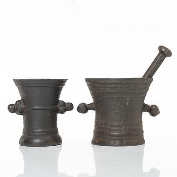 A set of two cast-iron mortars, 18th century.
