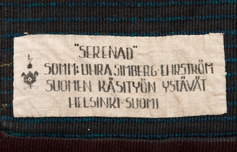 Uhra-Beata Simberg-Ehrström,  ryijy/ryijymatto, Suomen käsityön ystävät. Noin 180x125 cm.