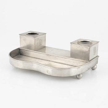 A pewter inkwell and desk stand, Firma Svenskt Tenn, Stockholm, 1928.