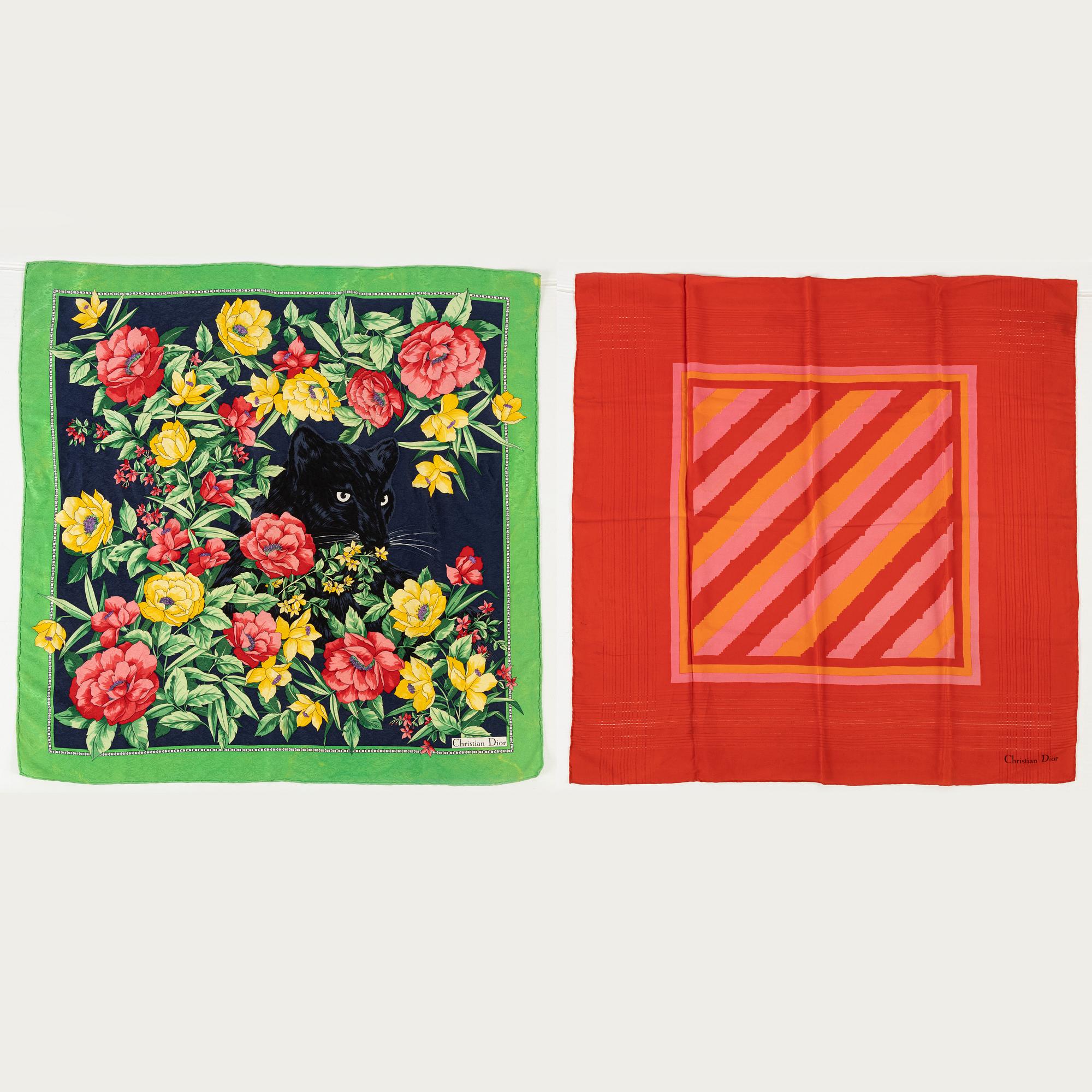 Christian Dior, two silk scarves.