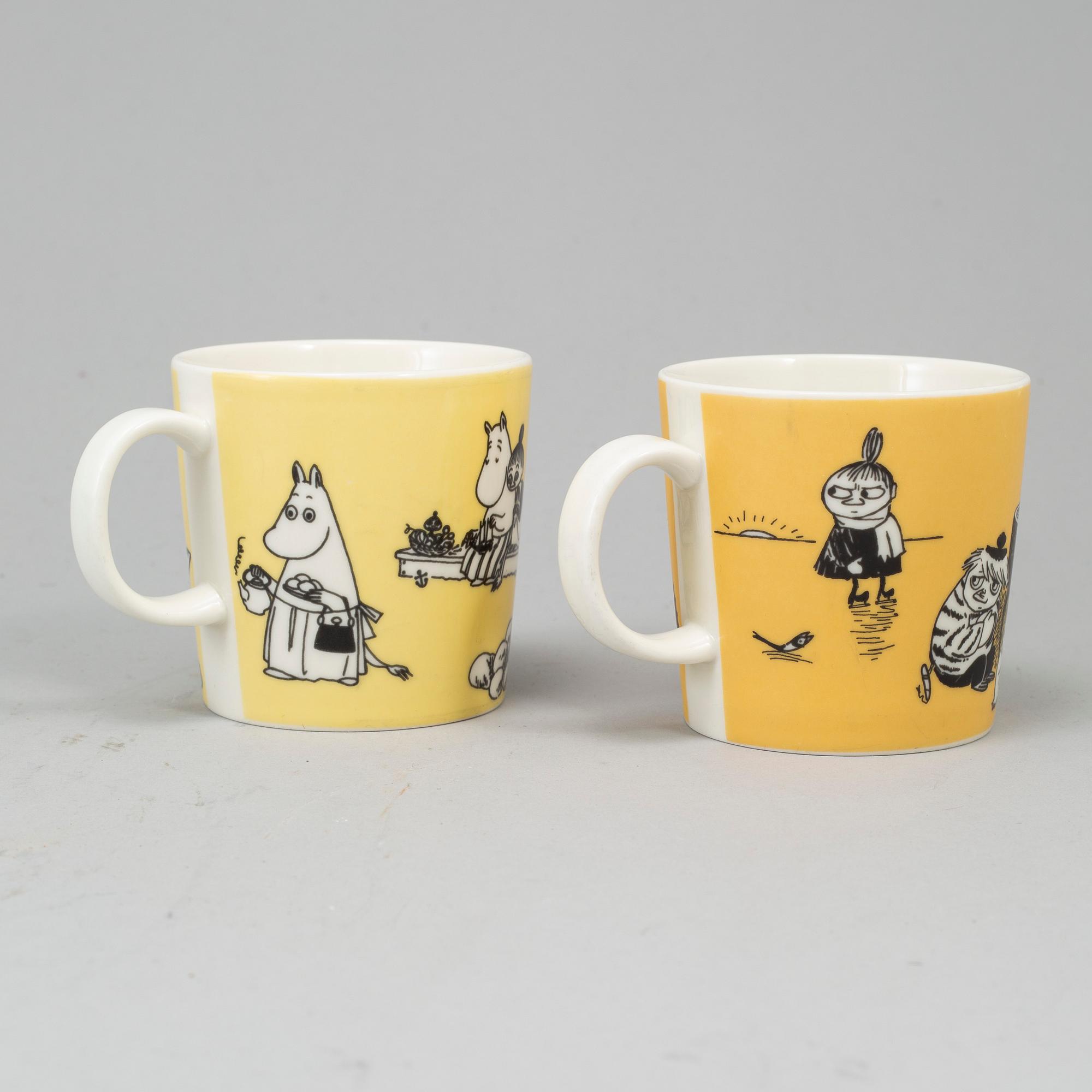 Two Moomin Characters porcelain mugs from Arabia, Finland, 1990-96.
