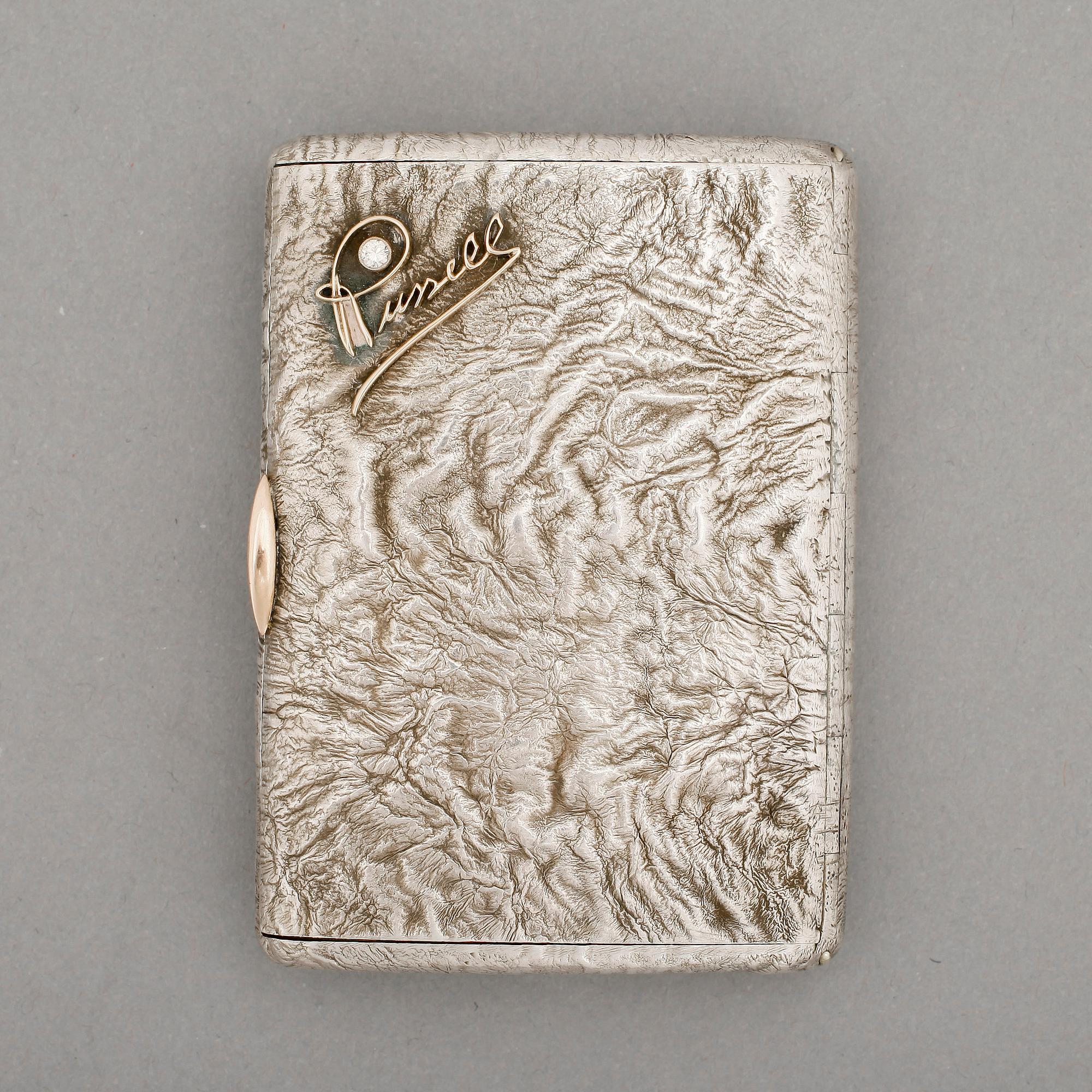 CIGARETTETUI, silver, diamant, svenska importstämplar, 1900-tal. Vikt ca 96  gram.