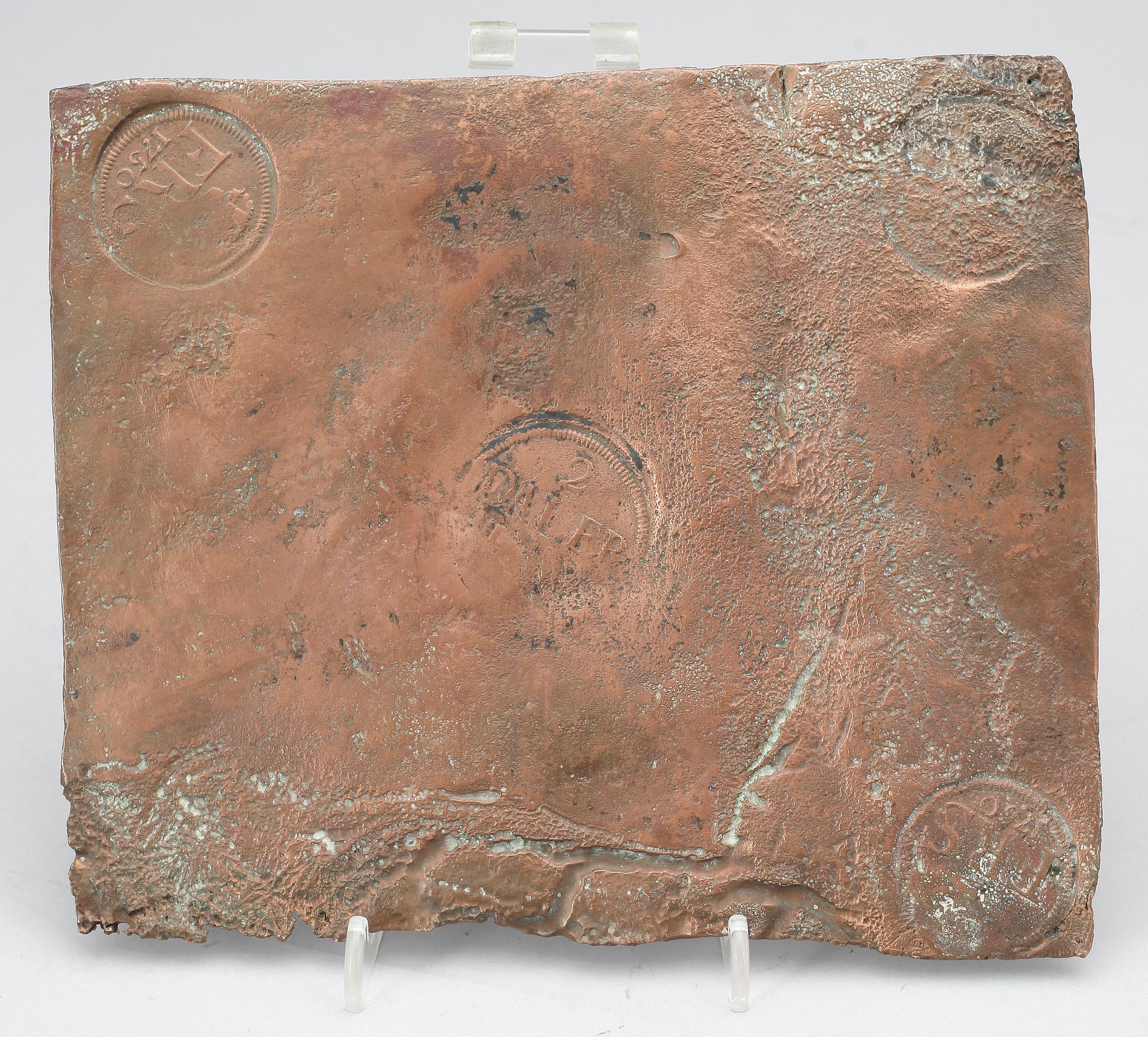 PLÅTMYNT, koppar, 2 daler silvermynt, Fredrik I av Sverige, 1750.