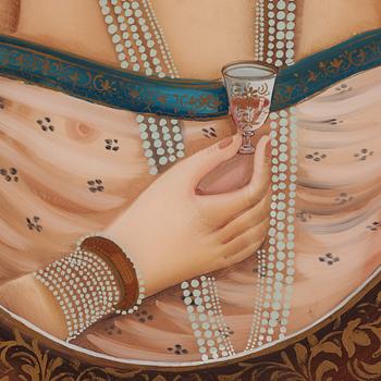 A Persian (Iranian) reverse glass painting, late Qajar dynasty, motive size ca 43,5 x 31 cm.