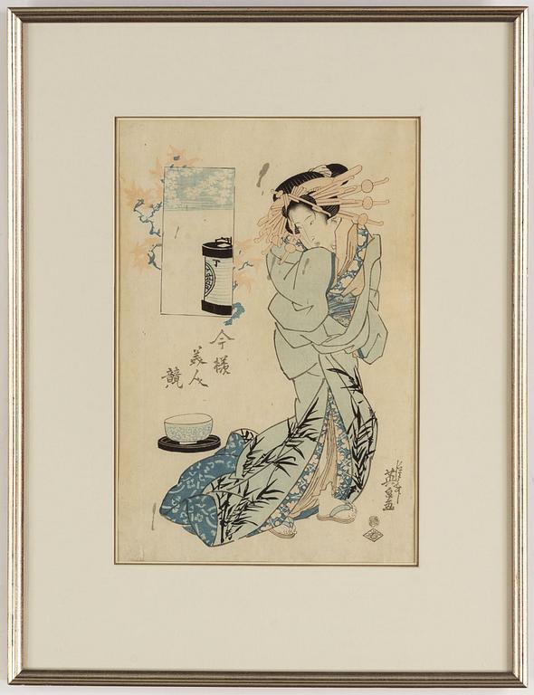 Keisen Eisen (1790-1848), a colour woodblock print, Japan, late 19th/early 20th century.