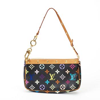 A black monogram multicolore handbag/clutch by Louis Vuitton.