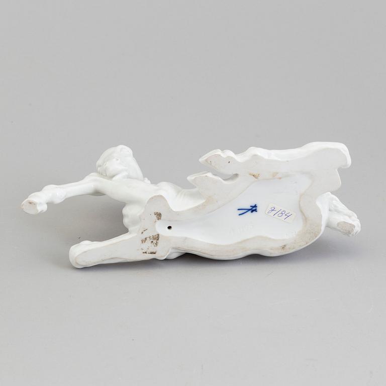 A white glazed porcelain figure of a reclining foal, Meissen, 1950's.