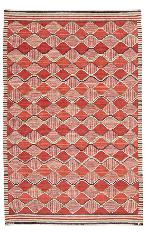 Barbro Nilsson, A CARPET, "Rödspättan", flat weave, ca 313 x 204 cm, signed AB MMF BN.