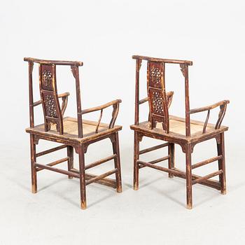 A pair of Chinese hardwood chairs, late Qing dynasty, 19th Century.