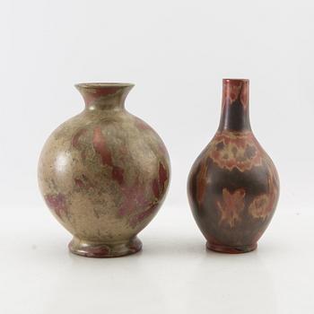 Andersson & Johansson vases 6 pcs Höganäs early 20th century glazed stoneware.