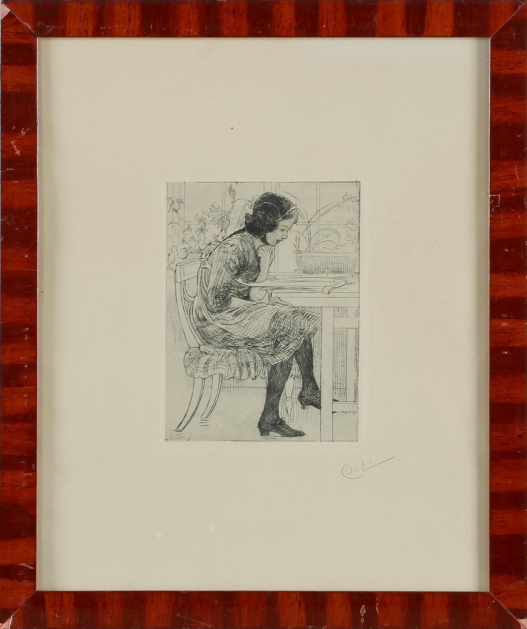 CARL LARSSON, etsning, monogramsignerad.