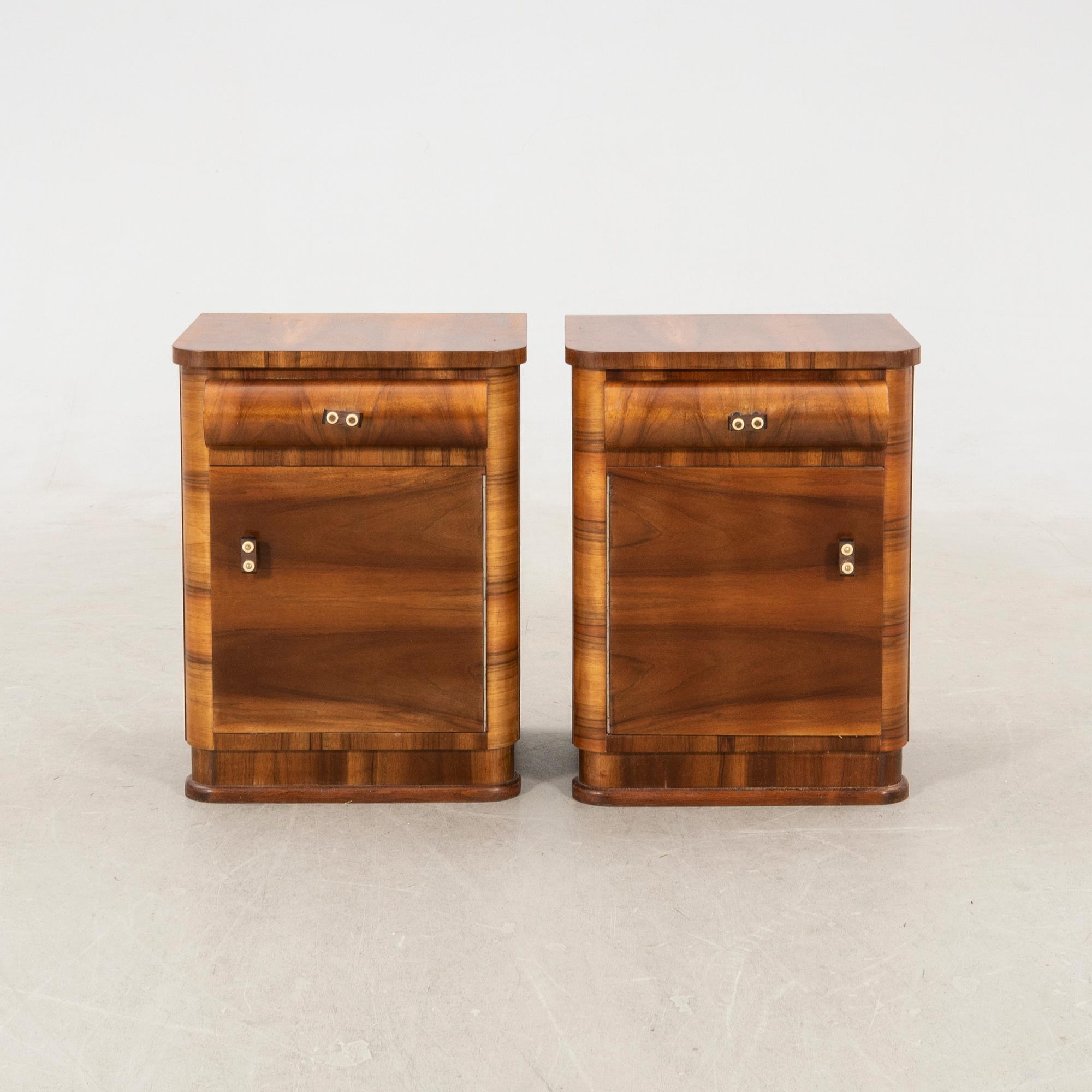 Bedside tables, a pair, first half of the 20th century.