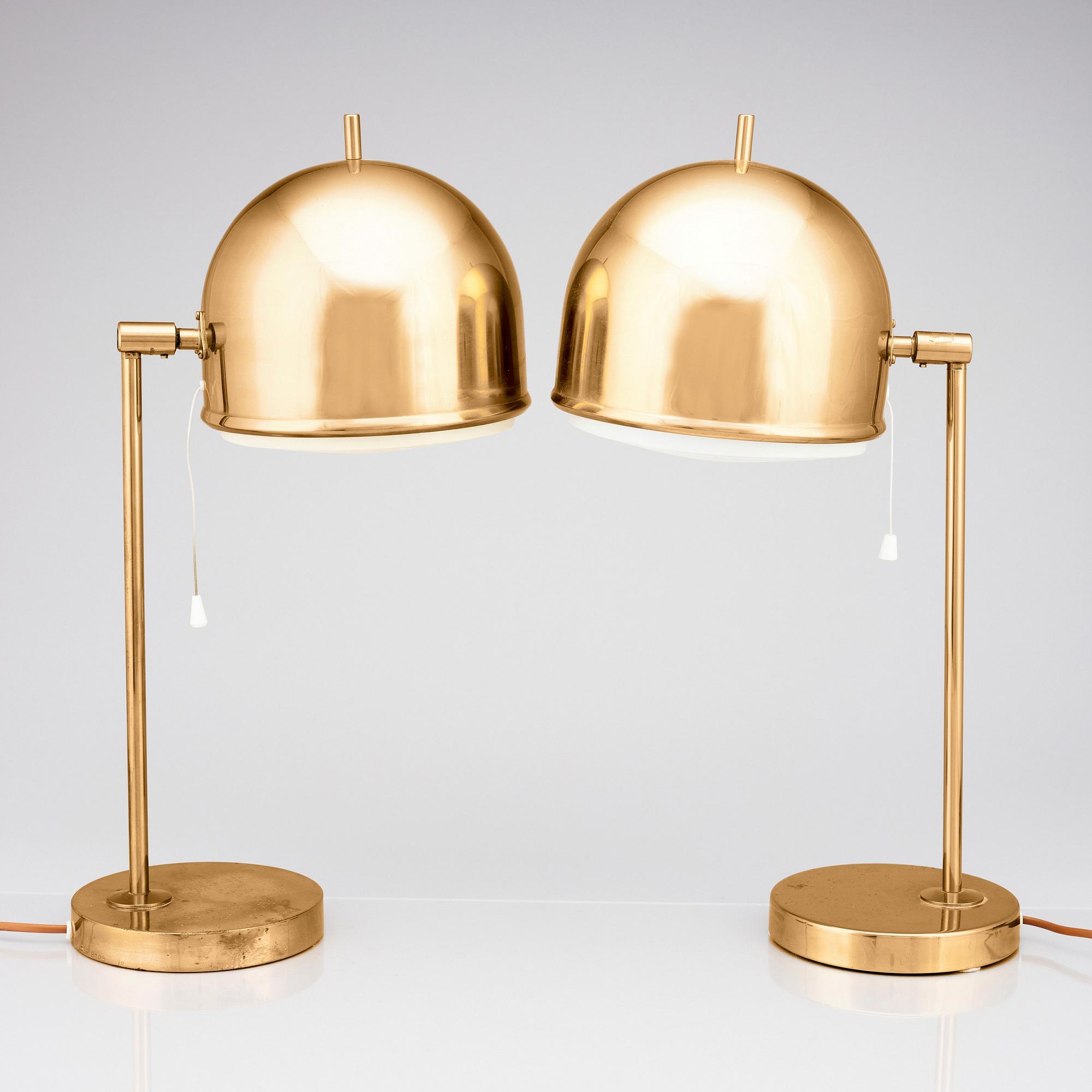 Eje Ahlgren, a pair of brass table lamps, model 'B-075', Bergboms, Sweden, 1960-70s.