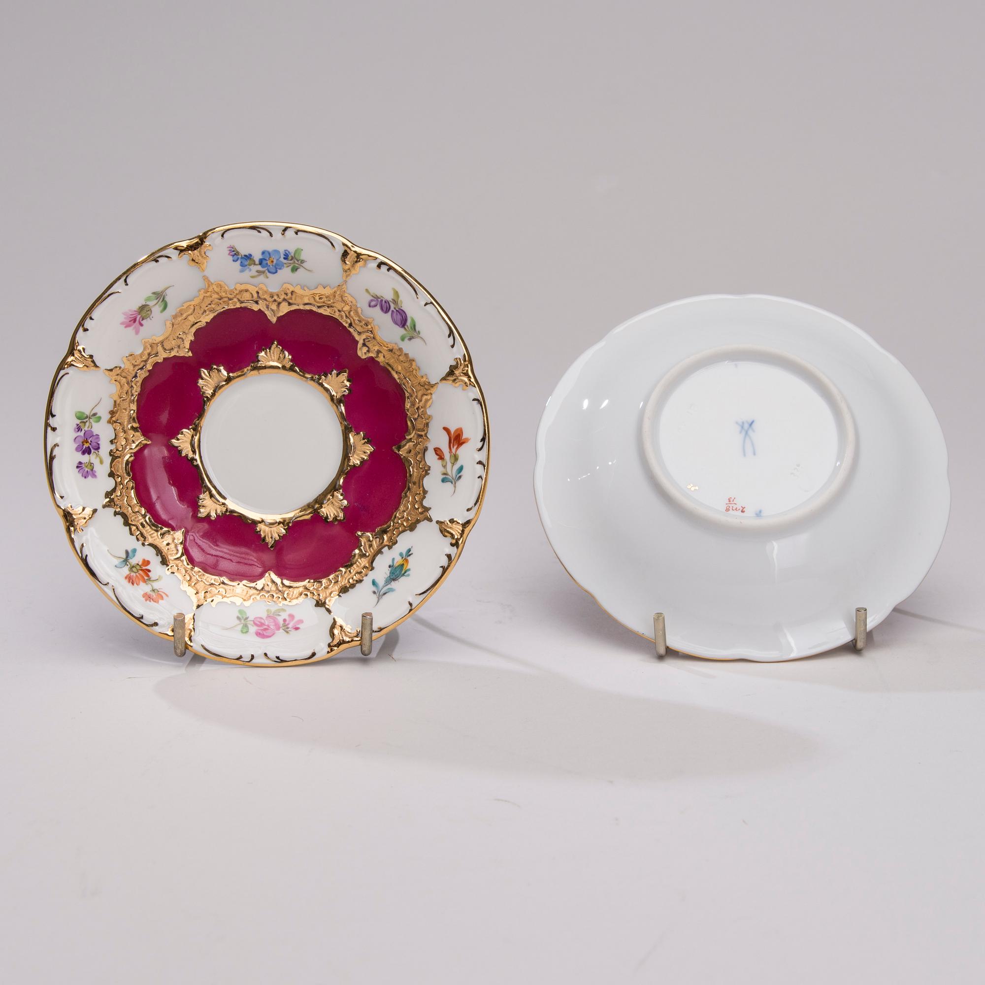 MOCCAKOPPAR, 11 st, med FAT, 9 st, porslin, Meissen 1930-40-tal.