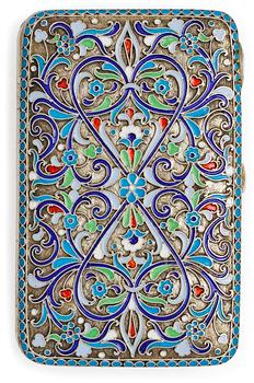 1291. A RUSSIAN SILVER AND ENAMEL CIGARETTE-CASE, unidentified makers mark, Moscow 1899-1908.