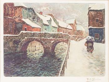 hand colored etching, signed.