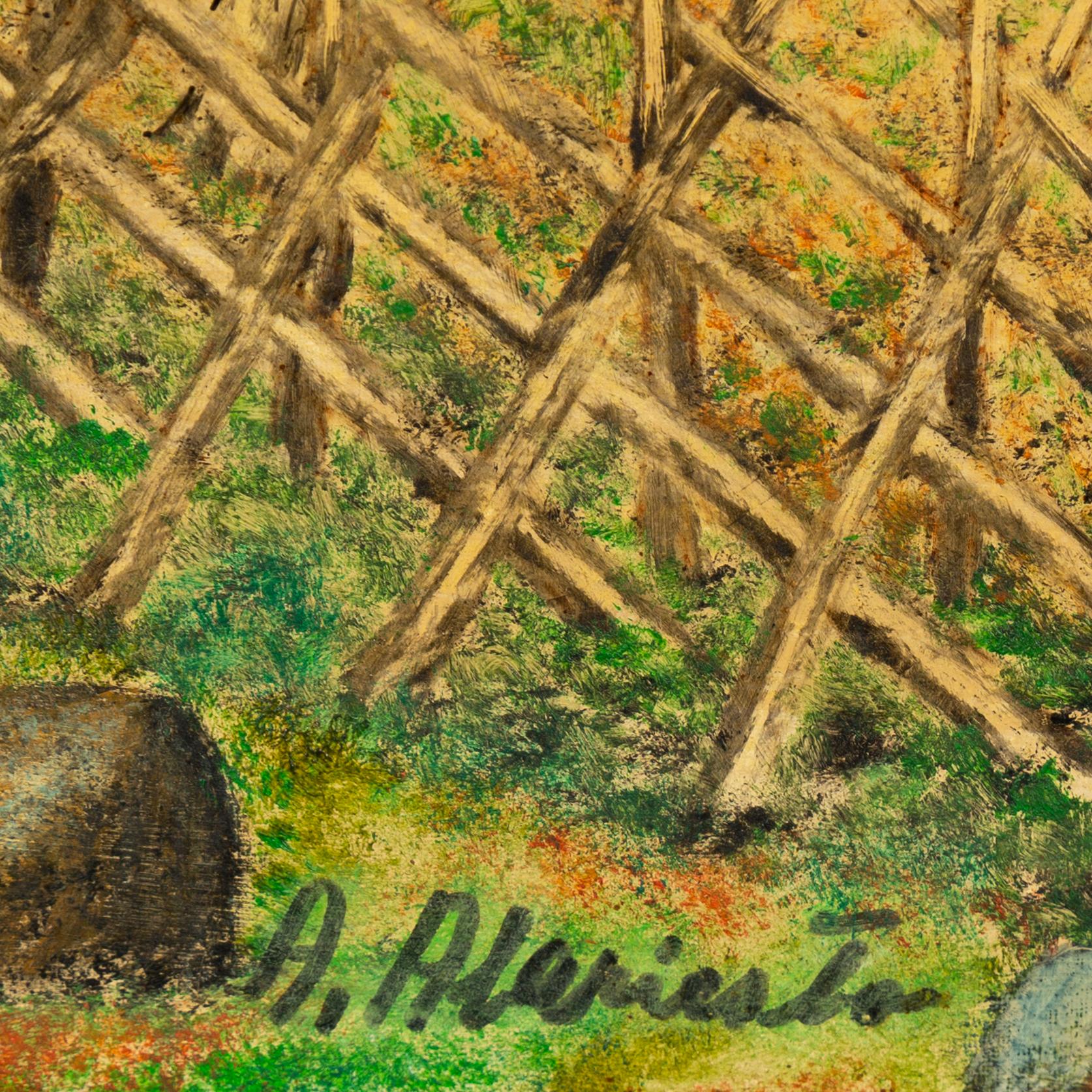 Andreas Alariesto, mixed media on canvas on panel, signed.