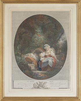 GRAVYRER, 2 st, efter Jean Honoré Fragonard, 1800/1900-tal.