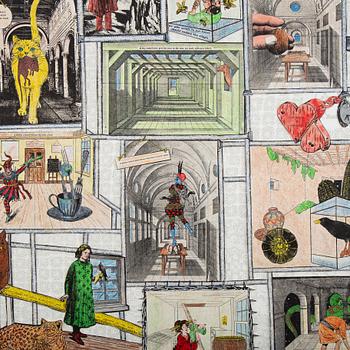 Jane Hammond, färglitografi med handkolorering och collage, signerad och numrerad 36/45, daterad -05.