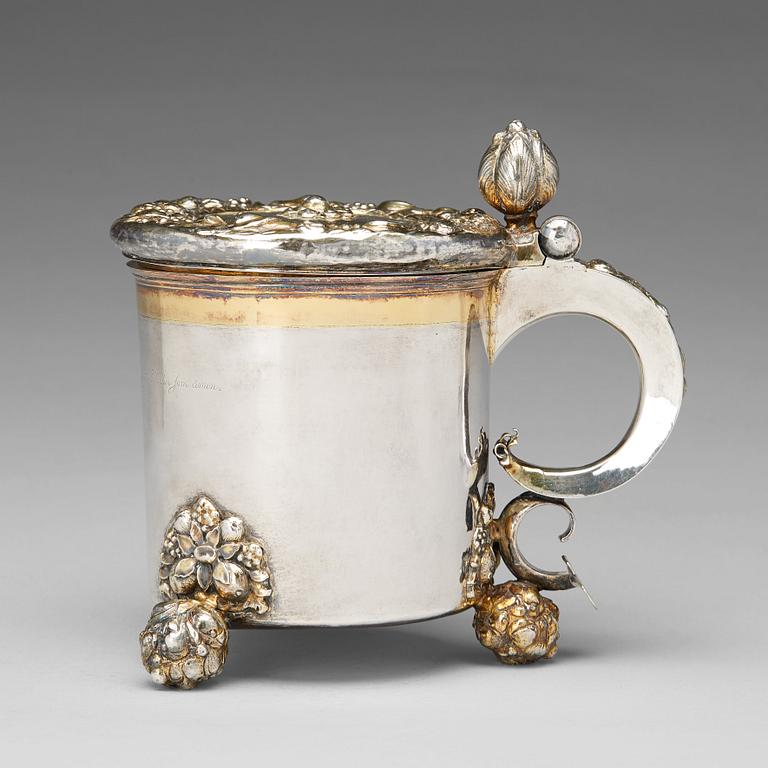 A Baltic late 17th century parcel-gilt silver tankard, mark of Johann Christoph Holst, Reval (1698-1710).