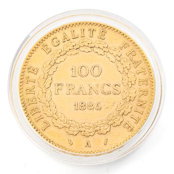 Guldmynt Frankrike, 100 franc, 1886.