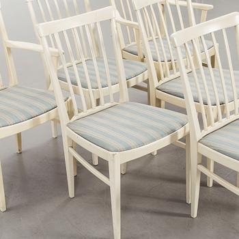 A dining group of 7 pieces by Carl Malmsten for Bodafors from the second half of the 20th century.