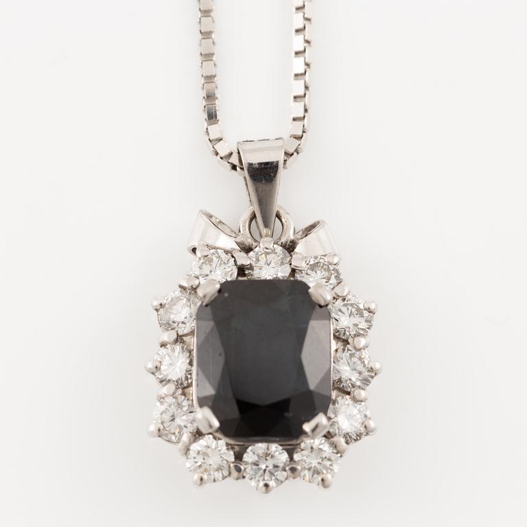 Pendant, Lennart Magnusson, 18K white gold with dark sapphire and brilliant-cut diamonds, chain included.