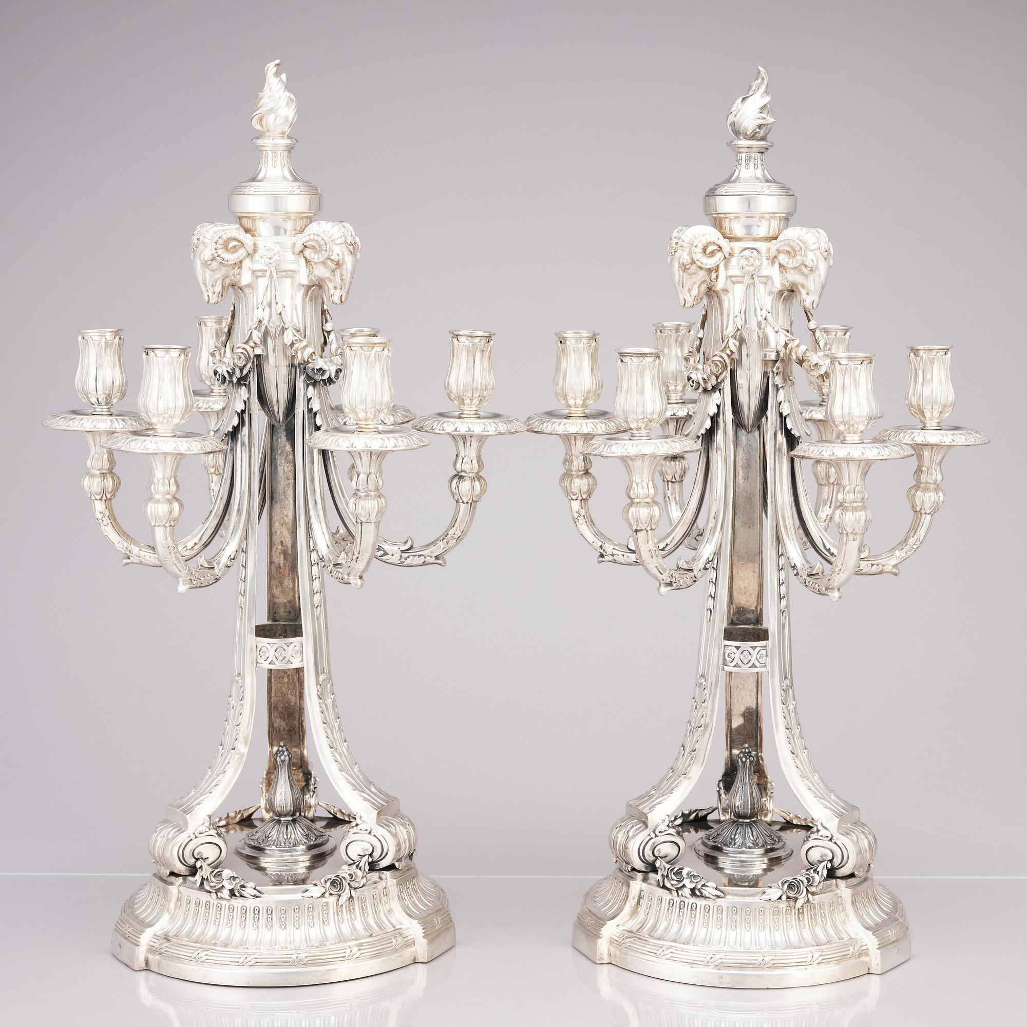 A pair of Swedish silver candelabras, CH Hallberg, Stockholm 1907.