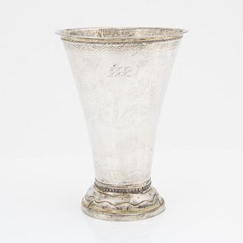 A Swedish 18th century parcel-gilt beaker, mark of Erik Lemon, Uppsala, 1790.