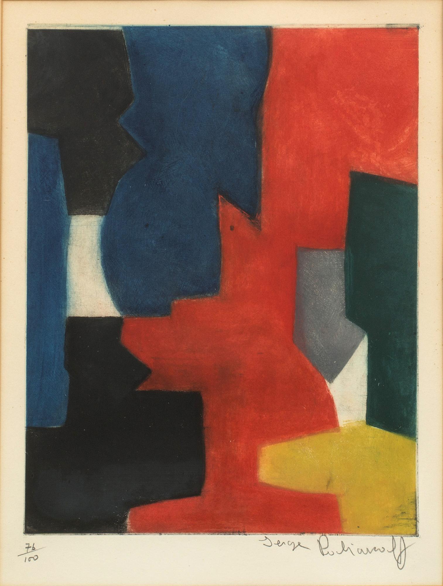 Serge Poliakoff, "Composition bleue, rouge, verte et noire".