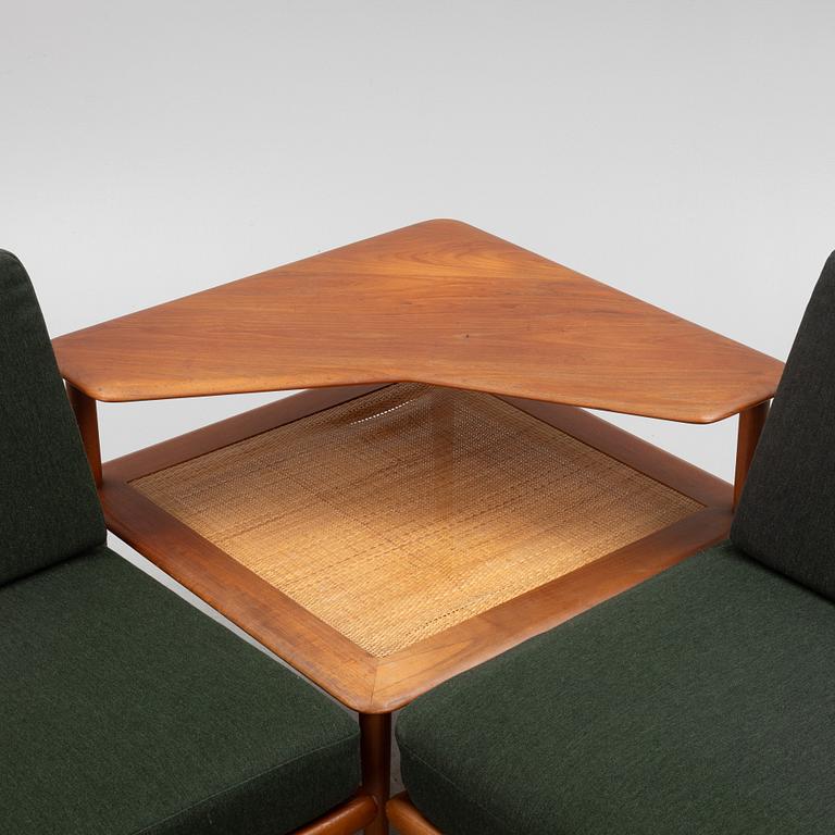 Peter Hvidt & Orla Mølgaard  Nielsen, a "Minerva" group with two sofas and a table, France & Son, Denmark, 1960's.