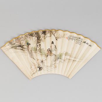 A fan leaf painting by Qiu Tao, late Qing dynasty, Guangxu, dated 1896.