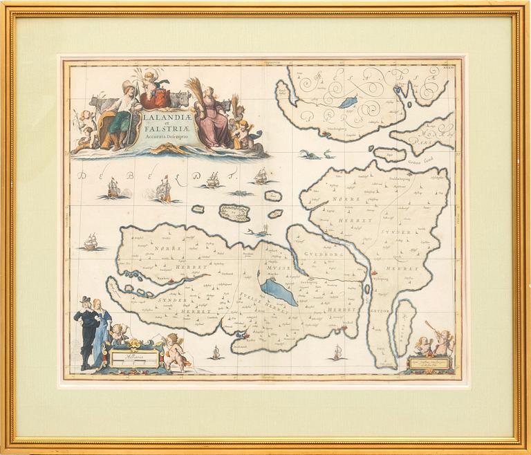 Moses Pitt, after Johannes Janssonius, map of Lolland and Falster, Denmark, London circa 1680.