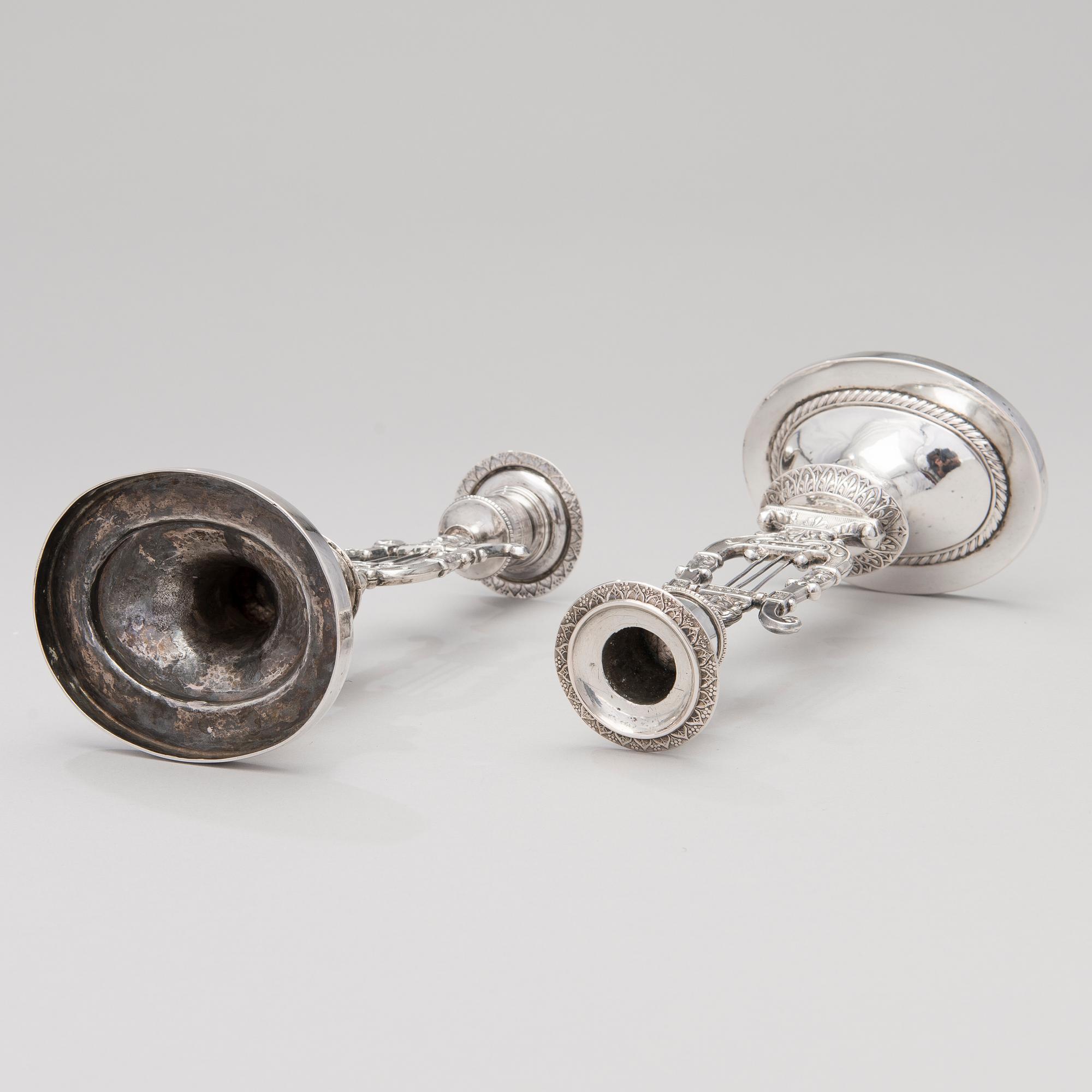LJUSSTAKAR, ETT PAR, silver, Adolf Zethelius, Stockholm, 1816.