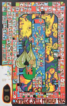 AFFISCHER, 5 st, "Olympische Spiele München 1972", bl a Friedensreich Hundertwasser.