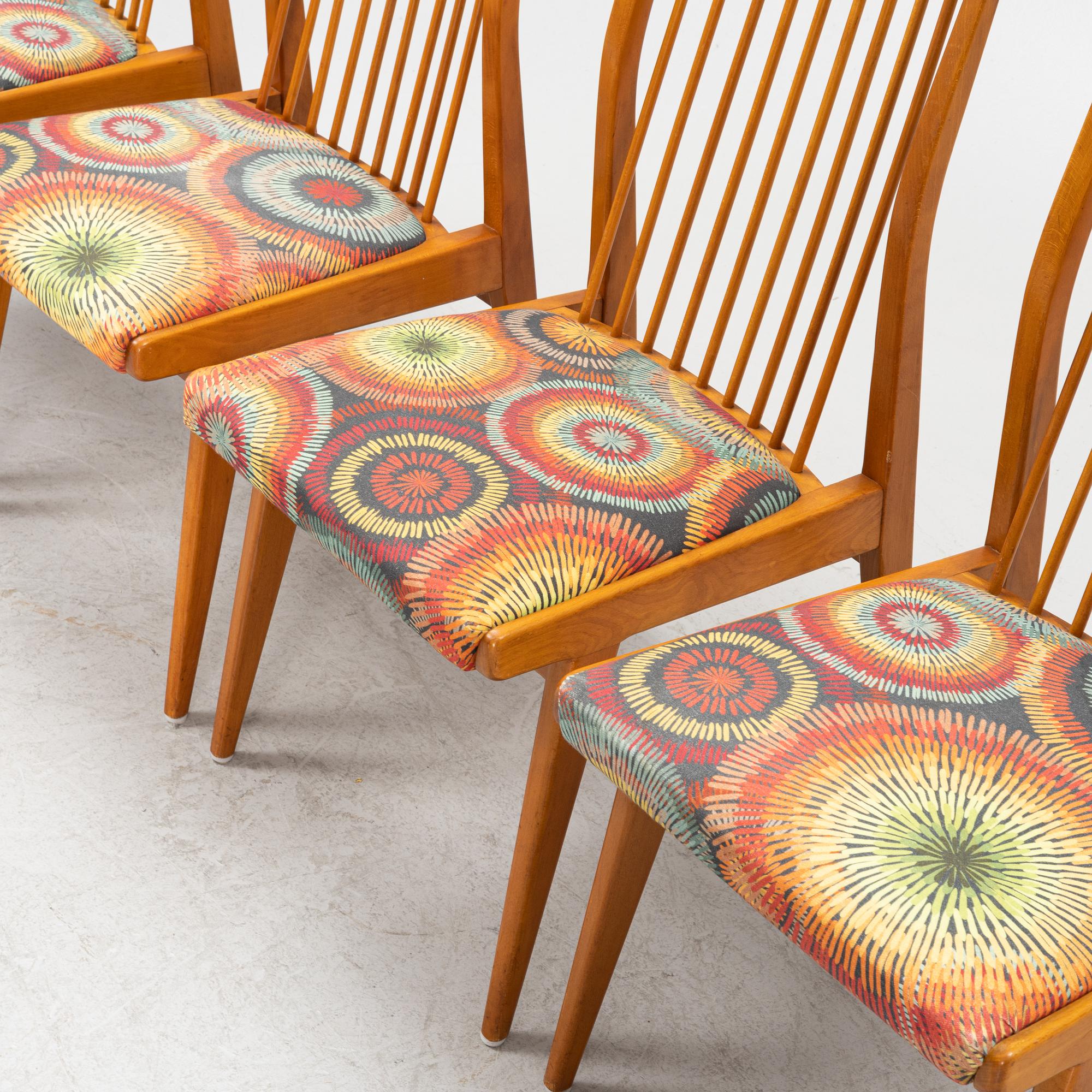 Four beech chairs, mid 20th Century.
