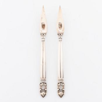 Georg Jensen, cocktailbestick, 6 st, "acorn", silver.