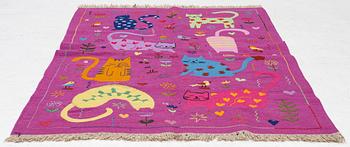 Matta, handbroderad Kelim, ca 182 x 118 cm.