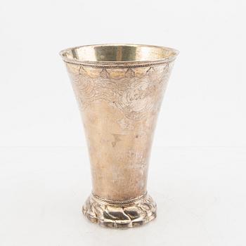 A Swedish 18th century silver beaker dated 1766, weight 280 grams.