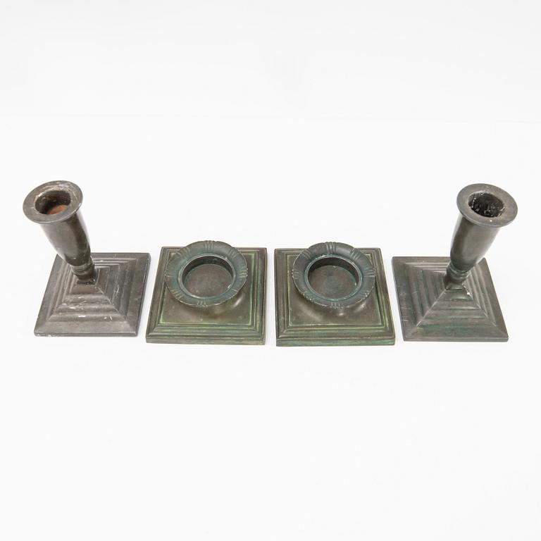 Just Andersen, Candle holders, 2 pairs, Denmark, first half of the 20th century.