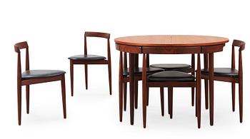 73. Hans Olsen, A Hans Olsen teak dining table and six chairs, Frem Røjle, Denmark 1950's-60's.