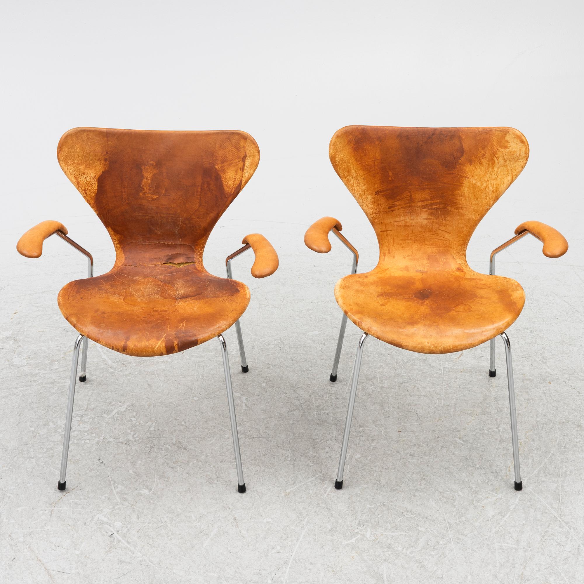 Arne Jacobsen, stolar, 8 st, "Sjuan", Fritz Hansen, Danmark, 1980-tal.