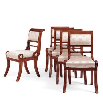 76. A set of five mahogany Empire chairs, the model attributed to C. F. Sundvall (1754-1831).